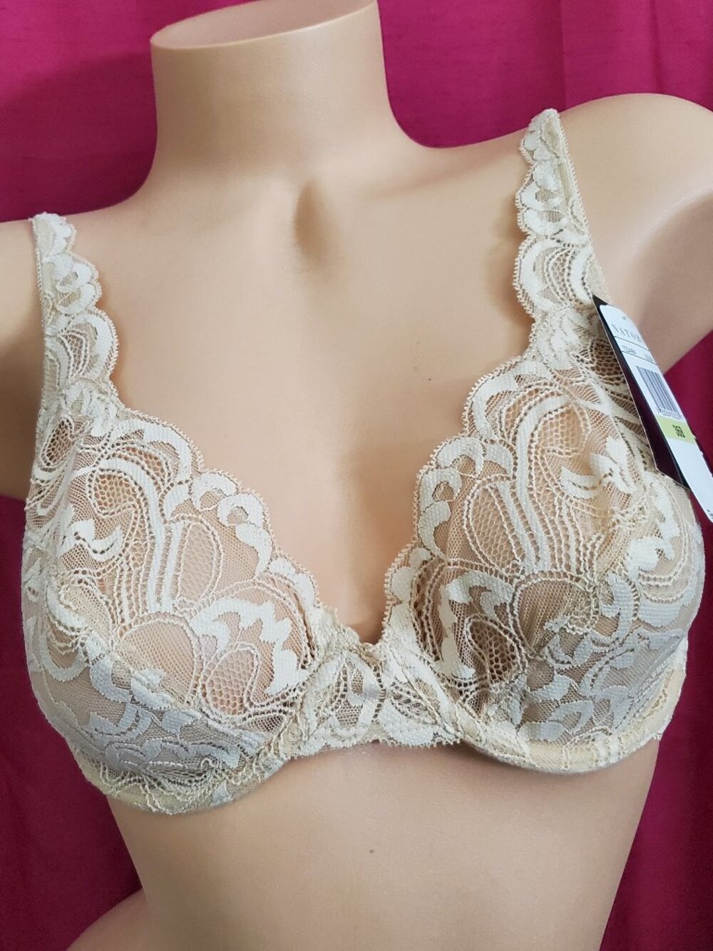 Natori Bliss Lace Full Fit Bra 36B NWT Beige Blush Underwire Unlined Sheer 72344